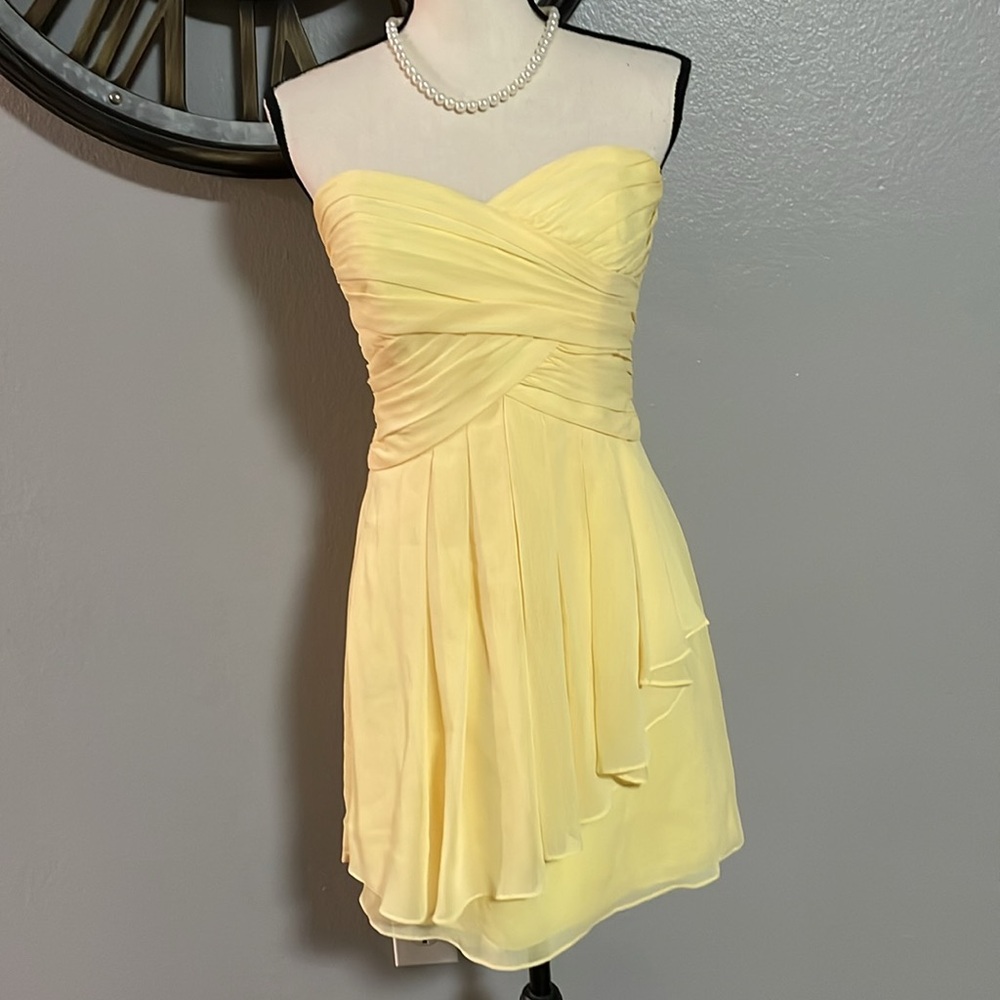 David's Bridal  Strapless Soft Yellow Bridesmaid Dress. NWT